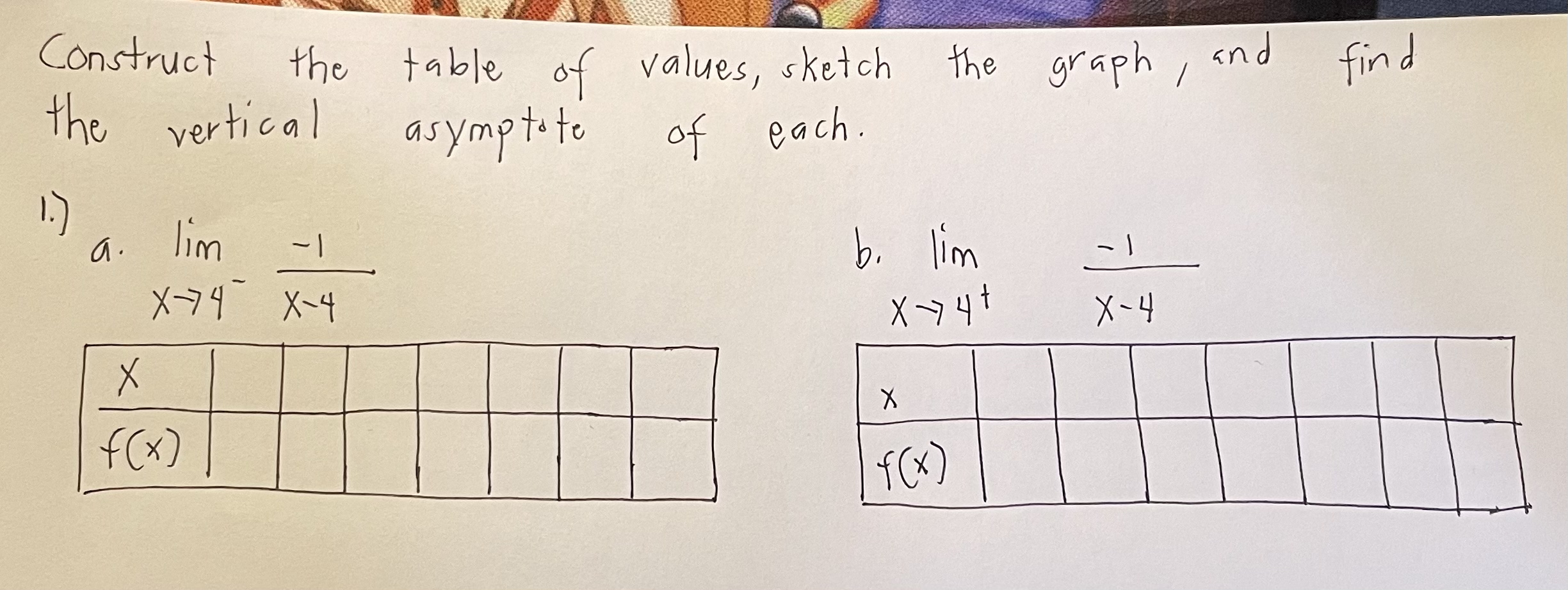 Construct the table of values, sketch the graph,