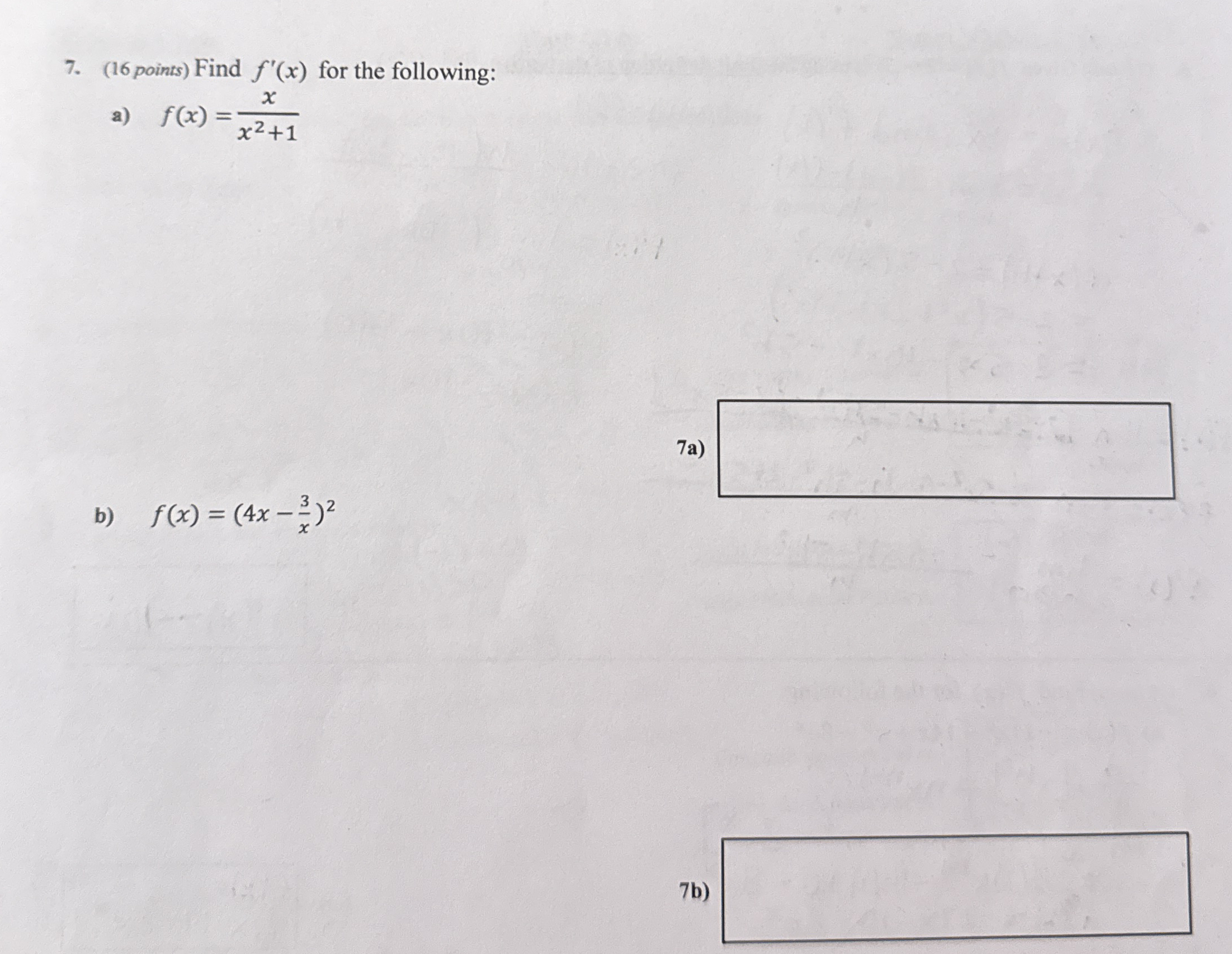 ( 1 6 points ) Find f ' ( x ) for the following: