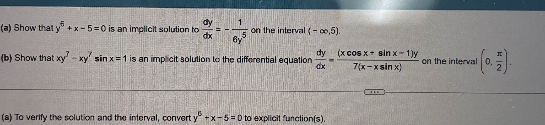 ( a ) Show that y 6 x - 5 = 0 is an implicit