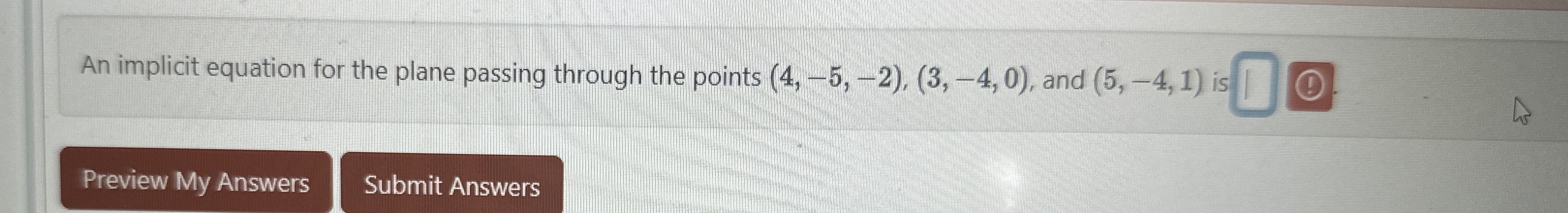 An implicit equation for the plane passing