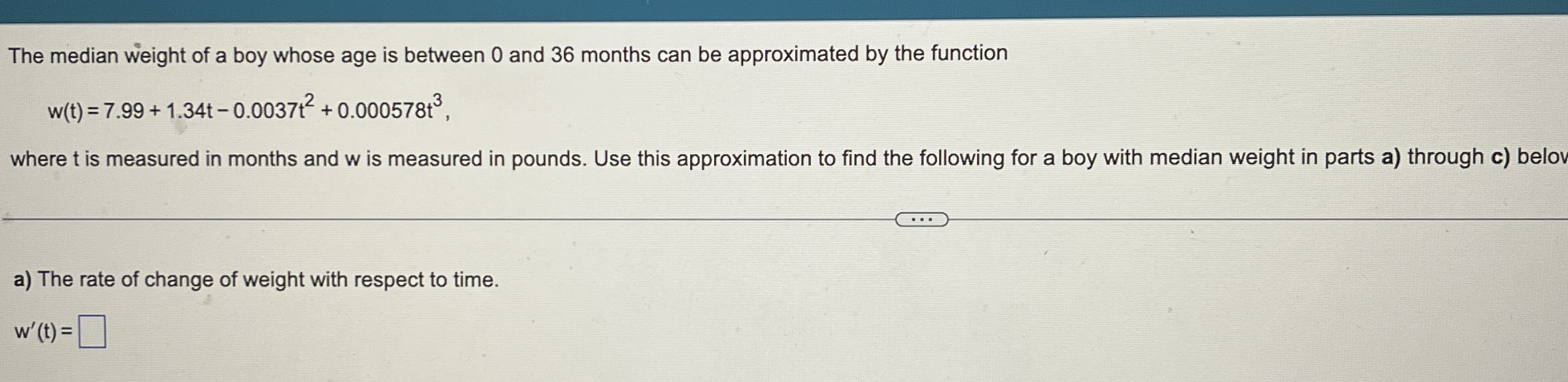 The median weight of a boy whose age is between 0