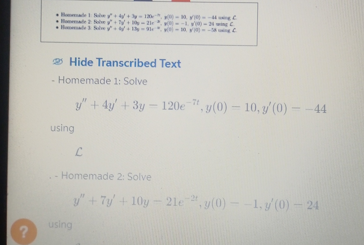 Howermade 1 . Solve y ' + 4 y ' + 3 y = 1 2 0 c -