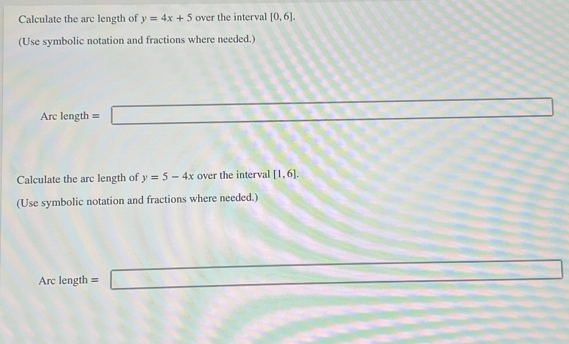 Calculate the arc length of y = 4 x 5 over the