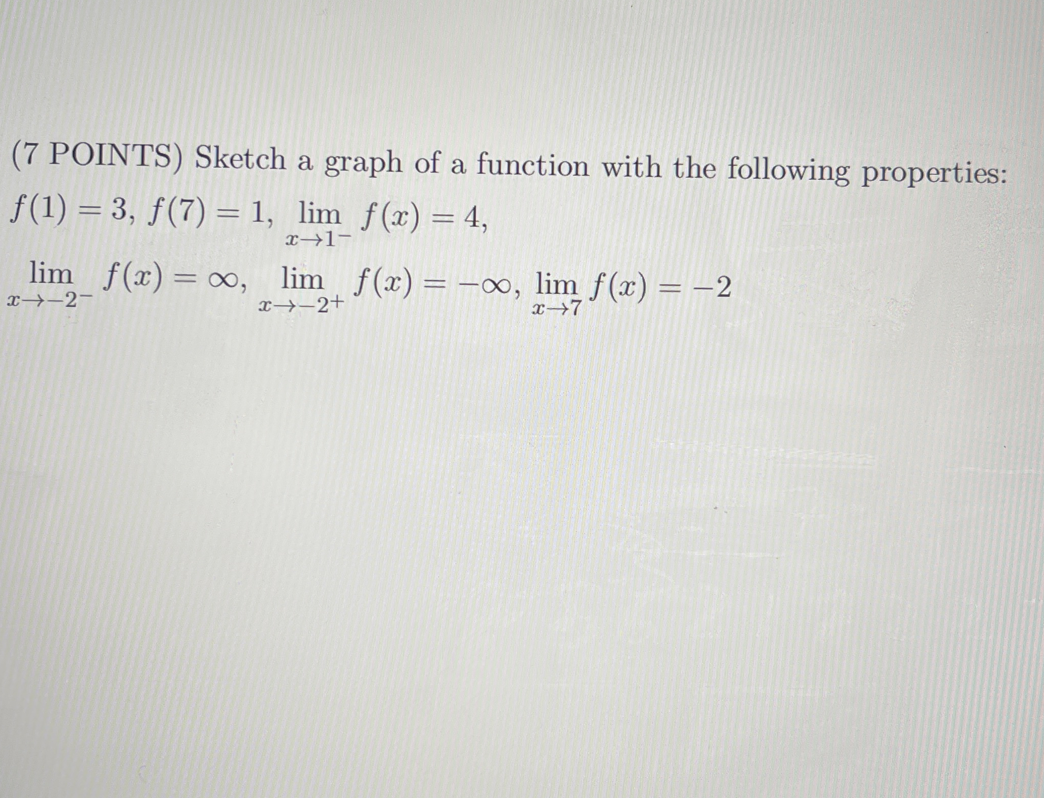 Sketch a graph of a function with the following