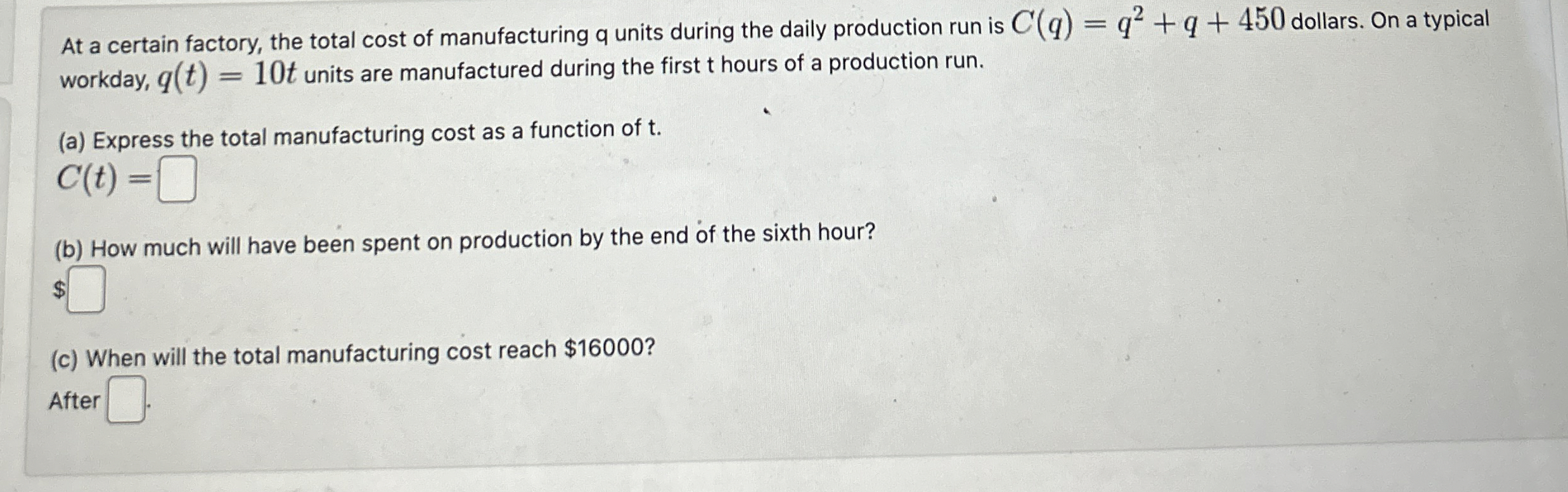 At a certain factory, the total cost of