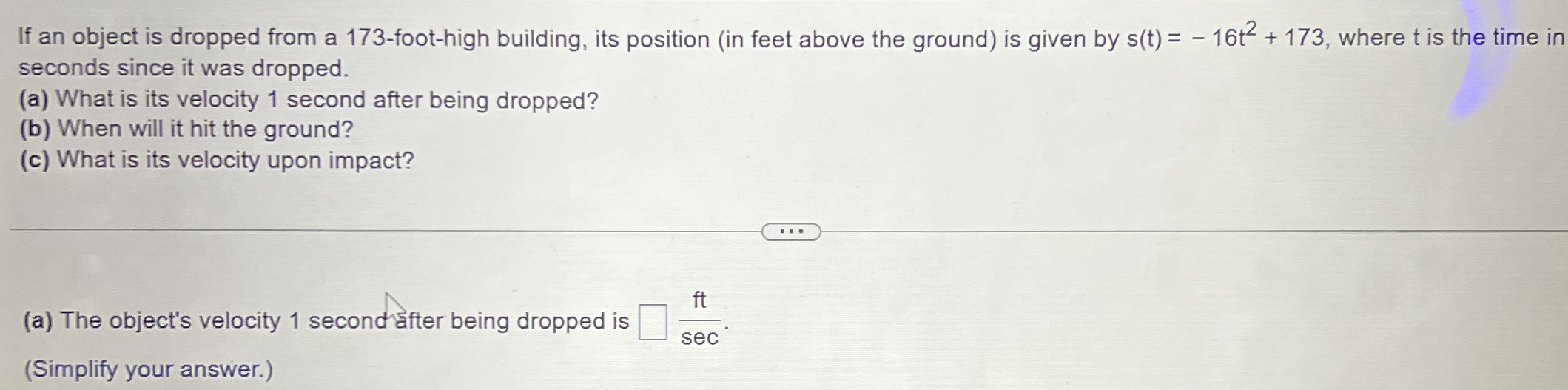 If an object is dropped from a 1 7 3 - foot -