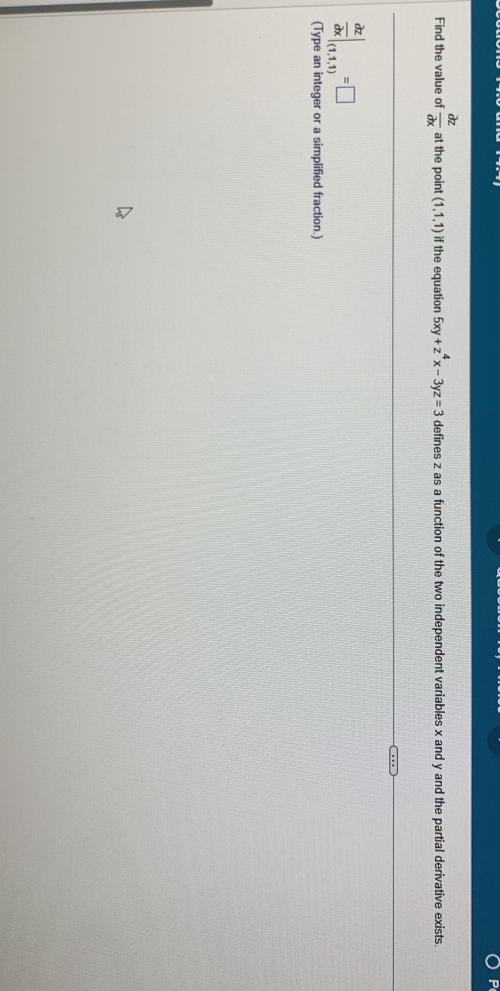 Find the value of d e l z d e l x at the point (