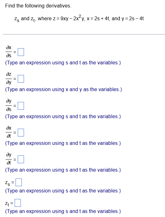 Find the following derivatives. z _ ( s ) and z _