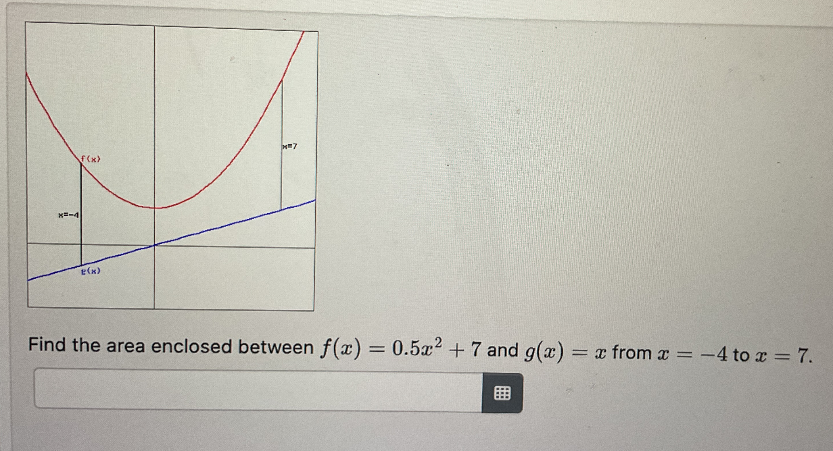 Find the area enclosed between f ( x ) = 0 . 5 x