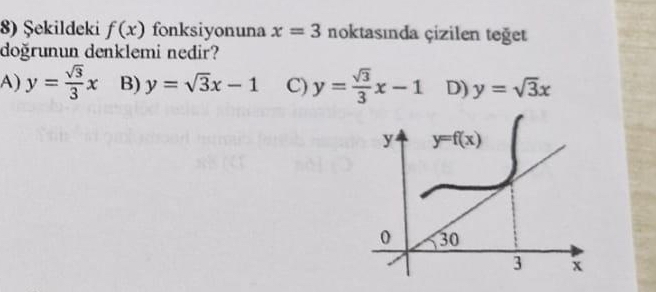Sekildeki f ( x ) fonksiyonuna x = 3 noktas nda
