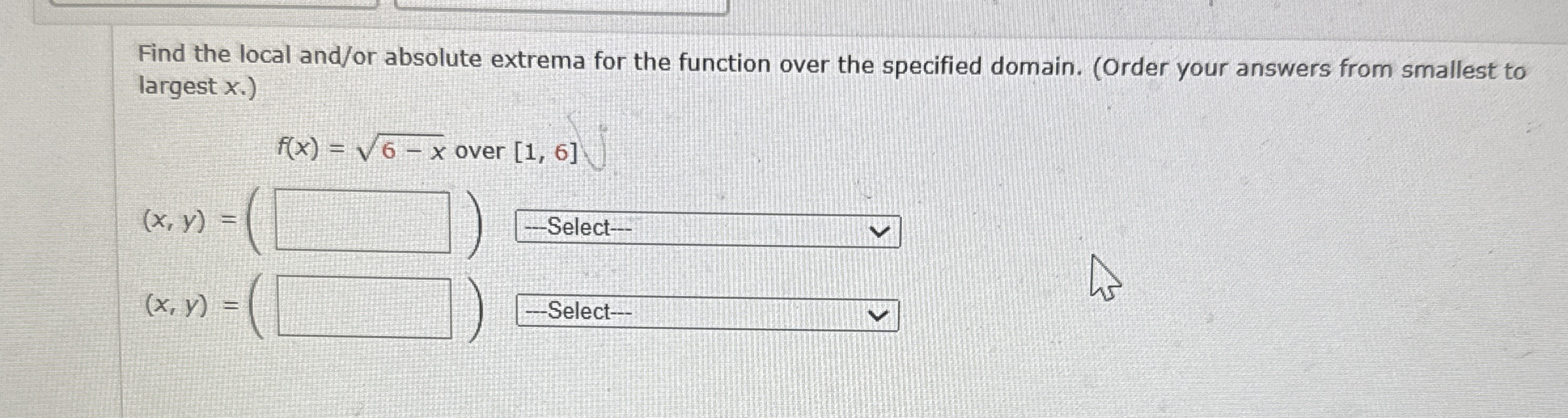 Find the local and / or absolute extrema for the
