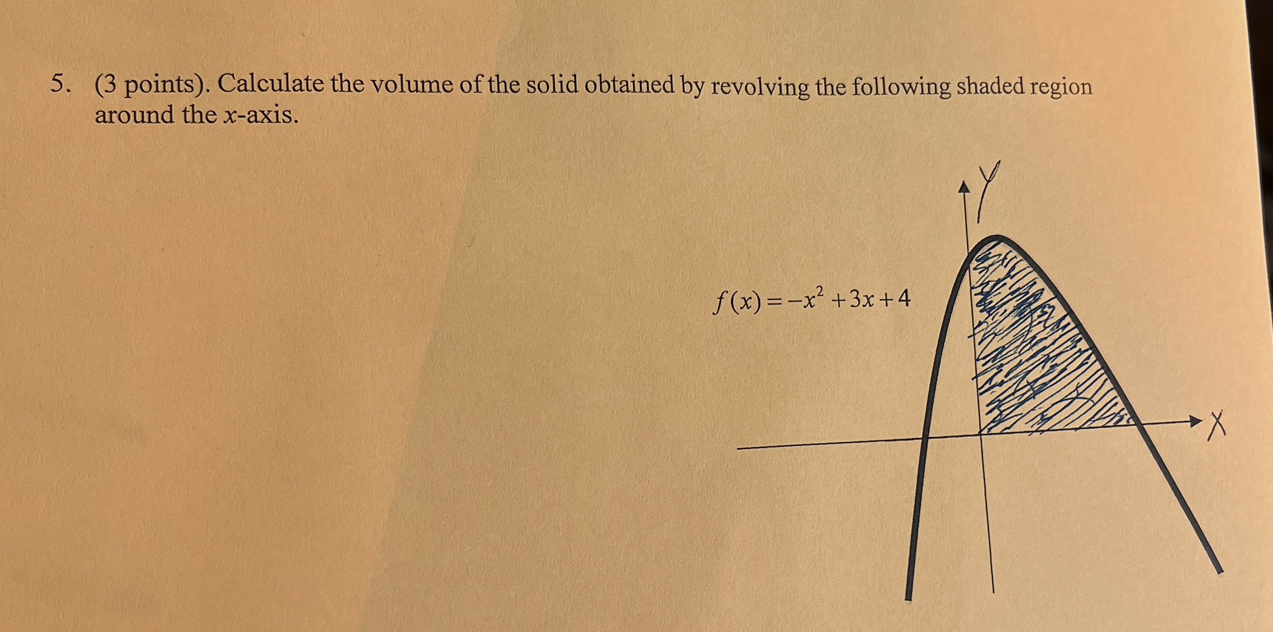( 3 points ) . Calculate the volume of the solid