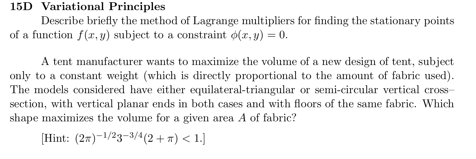 1 5 D Variational Principles Describe briefly the