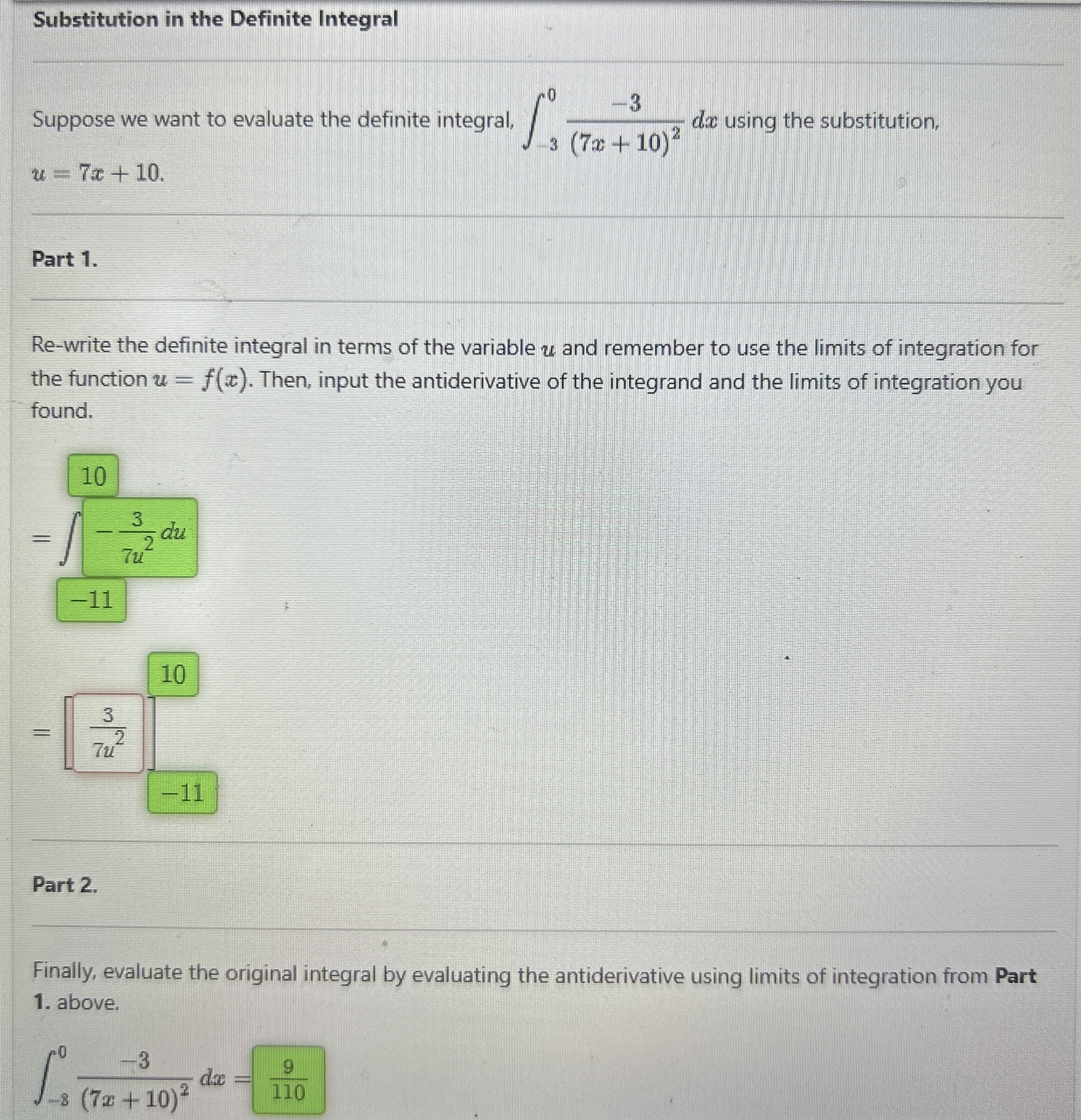 Substitution in the Definite Integral Suppose we