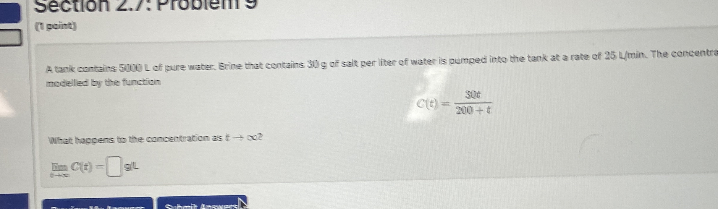 ( t point ) A tank contairs 5 0 0 0 L of pure