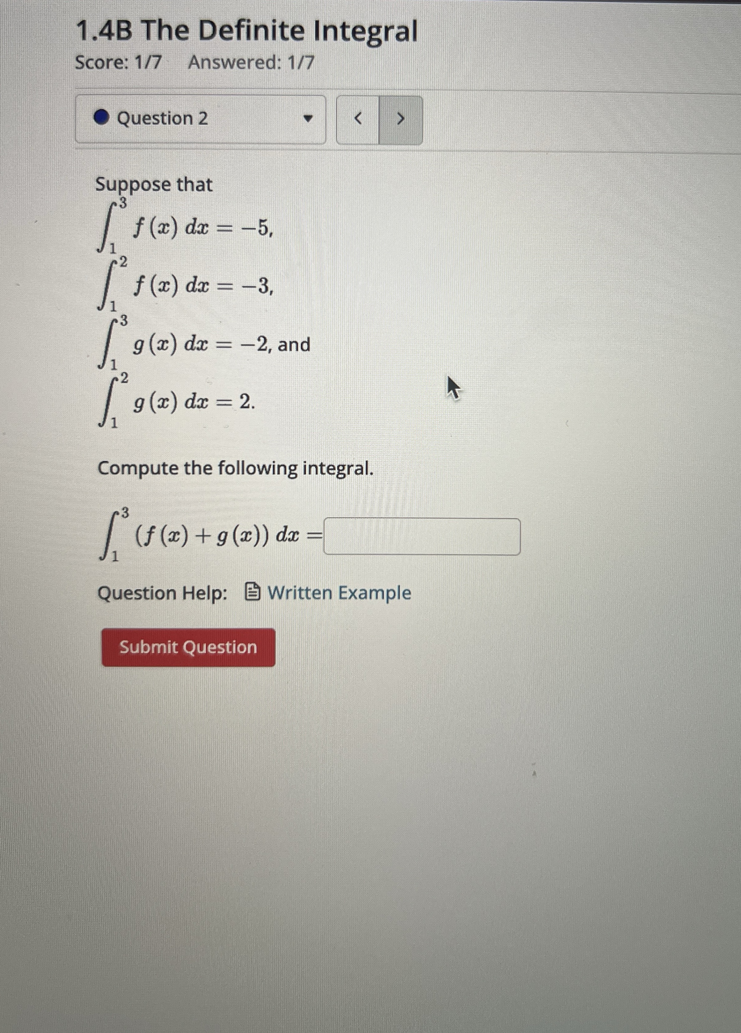 1 . 4 B The Definite Integral Score: 1 / 7