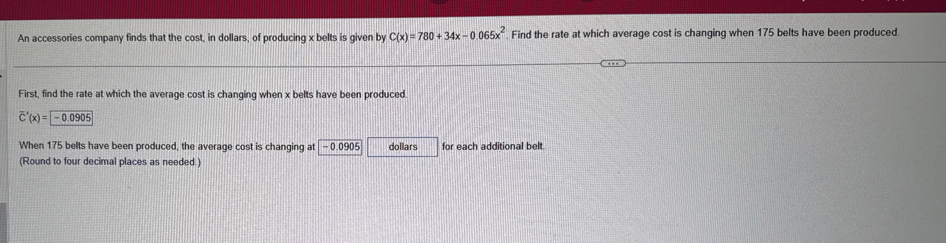 An accessories company finds that the cost, in