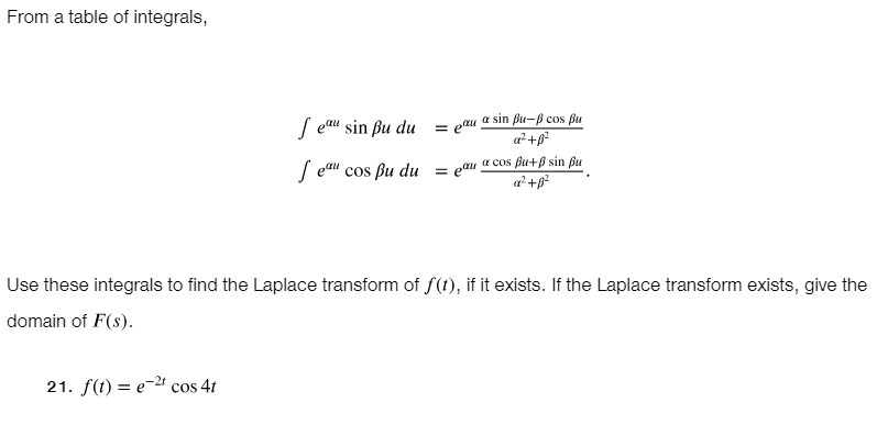 Use integrals to find the Laplace transform of f