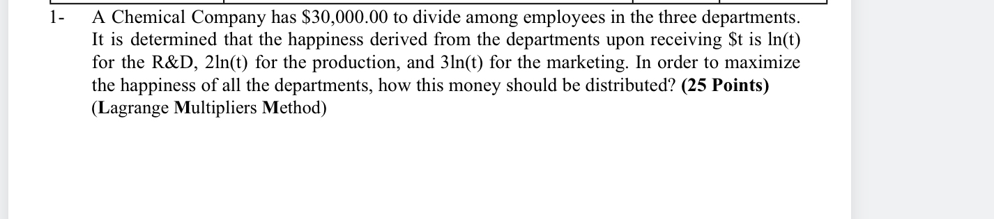 1 - A Chemical Company has $ 3 0 , 0 0 0 . 0 0 to