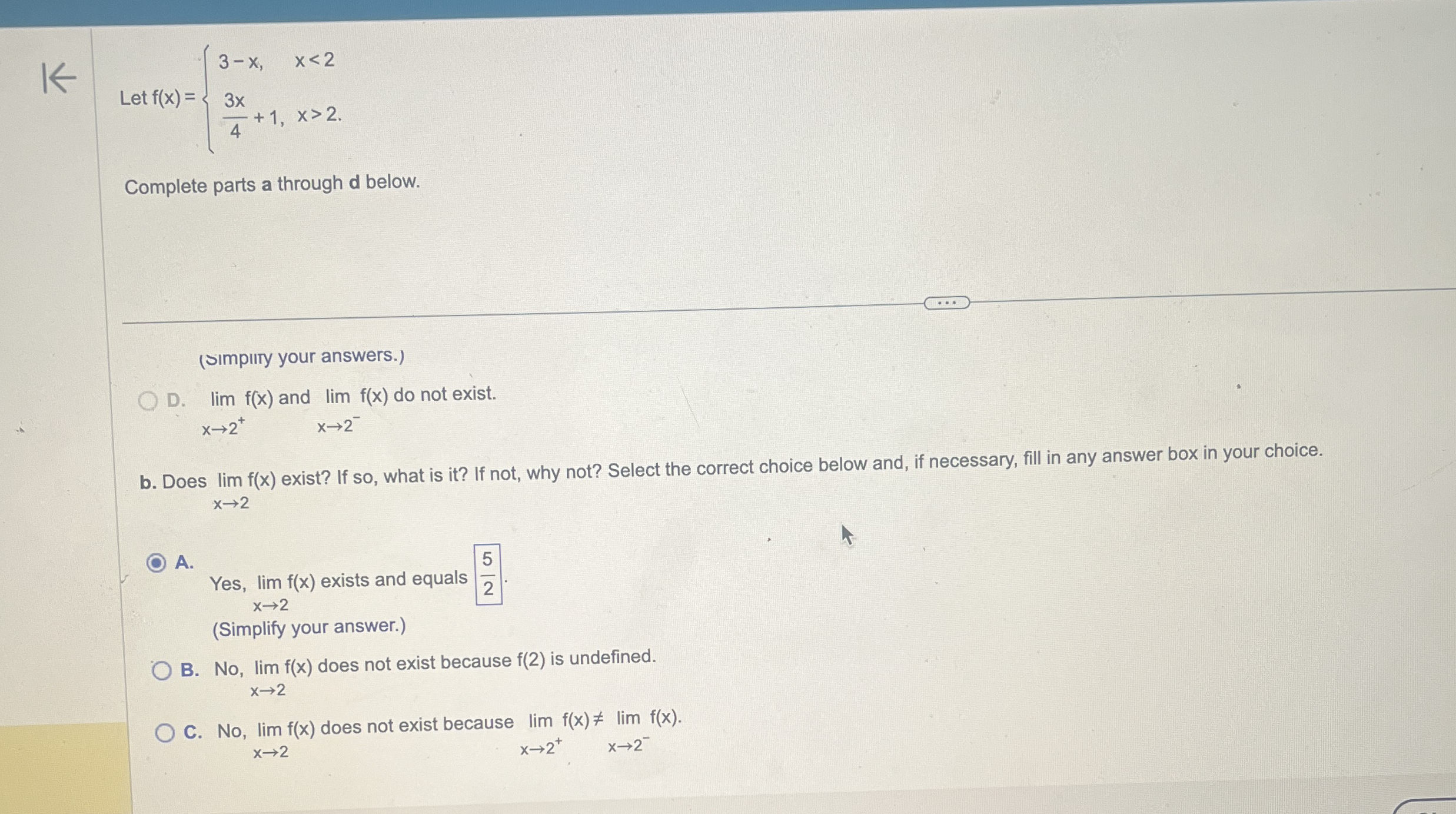 Let f ( x ) = { 3 - x , x < 2 3 x 4 + 1 , x  style=