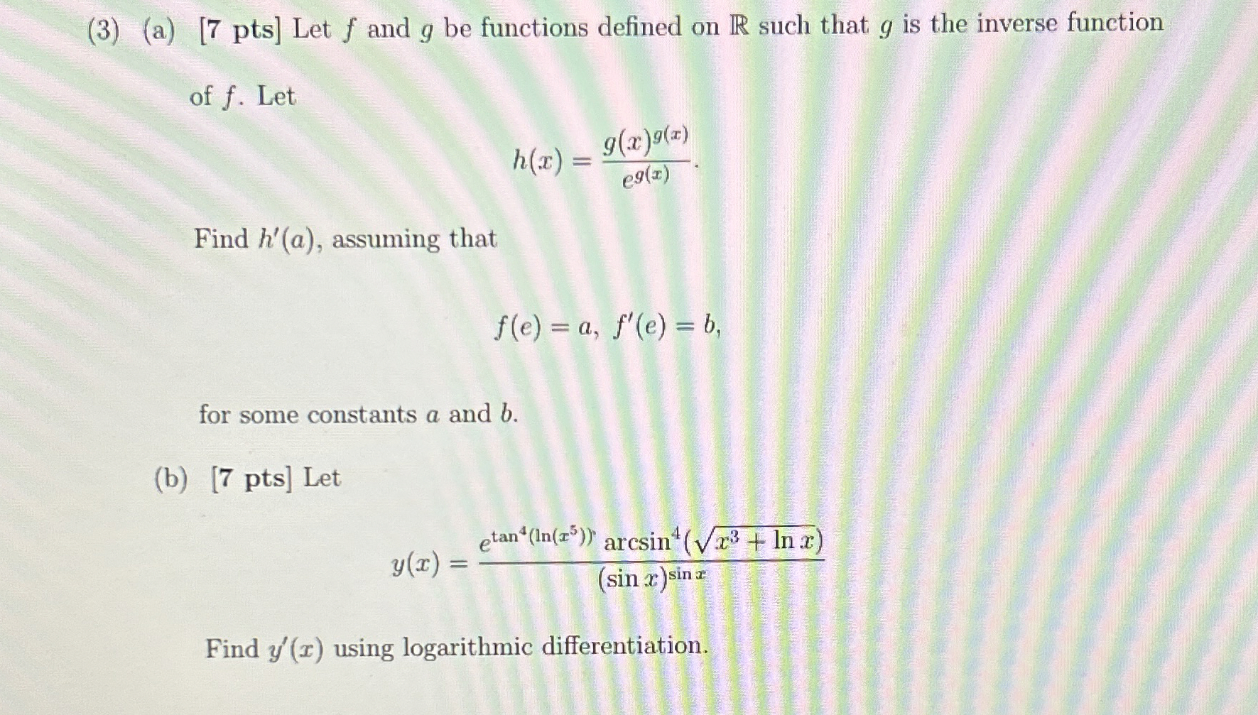 ( 3 ) ( a ) 7 p t s Let f and g be functions