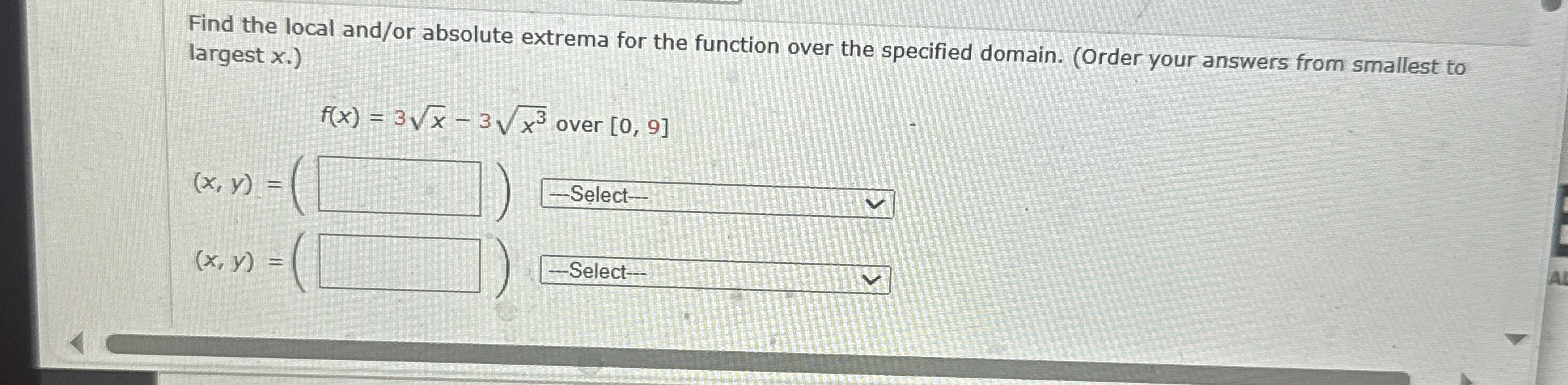 Find the local and / or absolute extrema for the