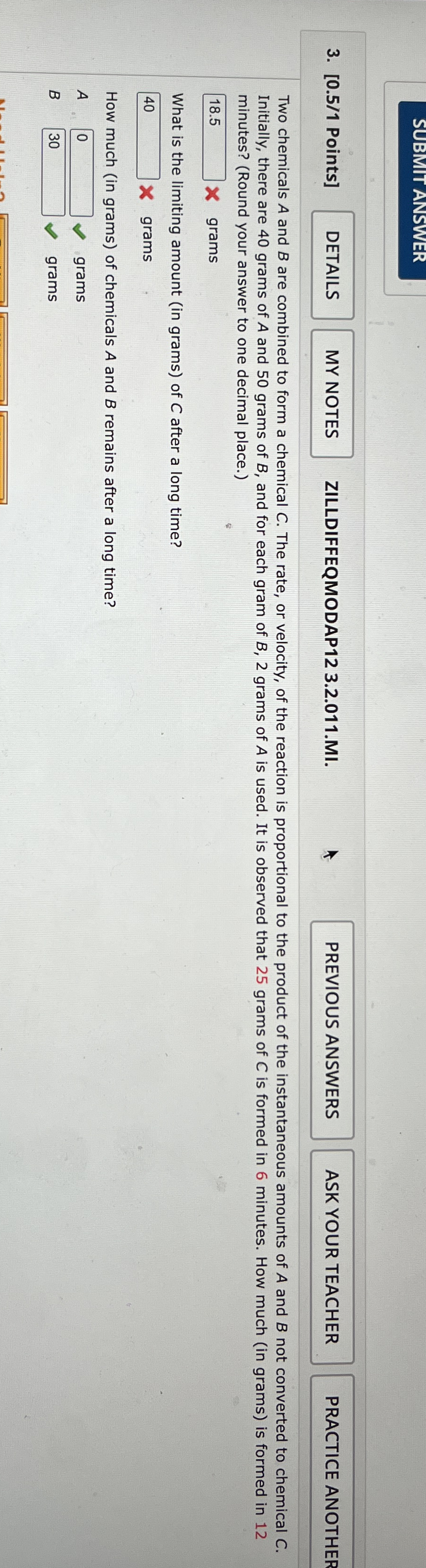 SUBMIT ANSWER 3 . [ 0 . 5 / 1 Points ]