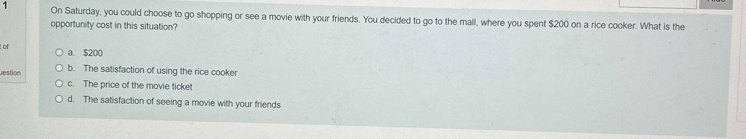 1 On Saturday, you could choose to go shopping or