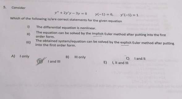 Consider y ' ' + 2 y ' y - 3 y = 0 , y ( - 1 ) =