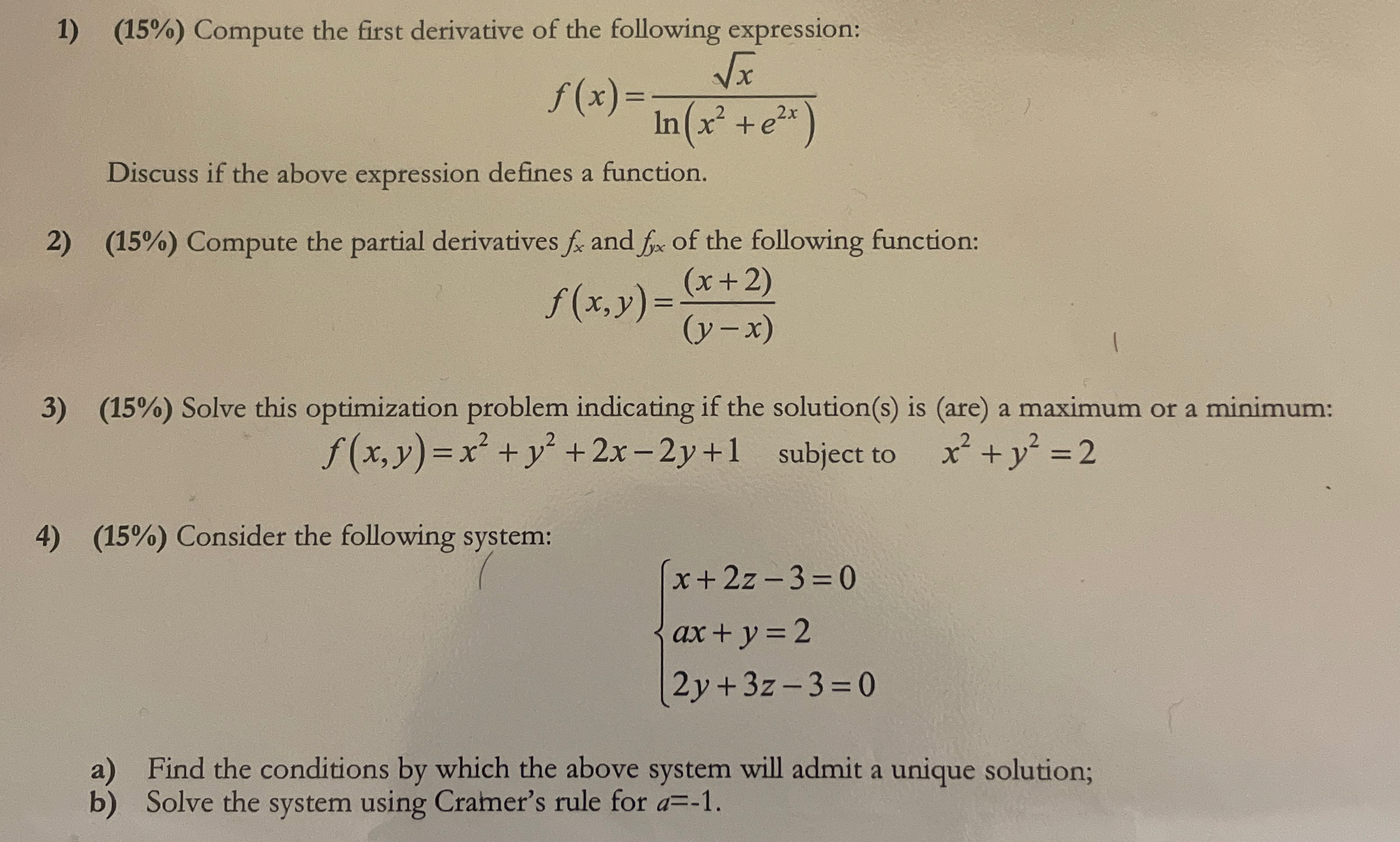 ( 1 5 % % ) Compute the first derivative of the
