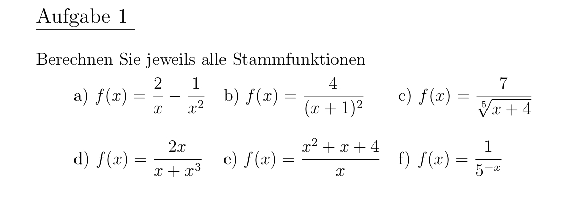 Aufgabe 1 Berechnen Sie jeweils alle