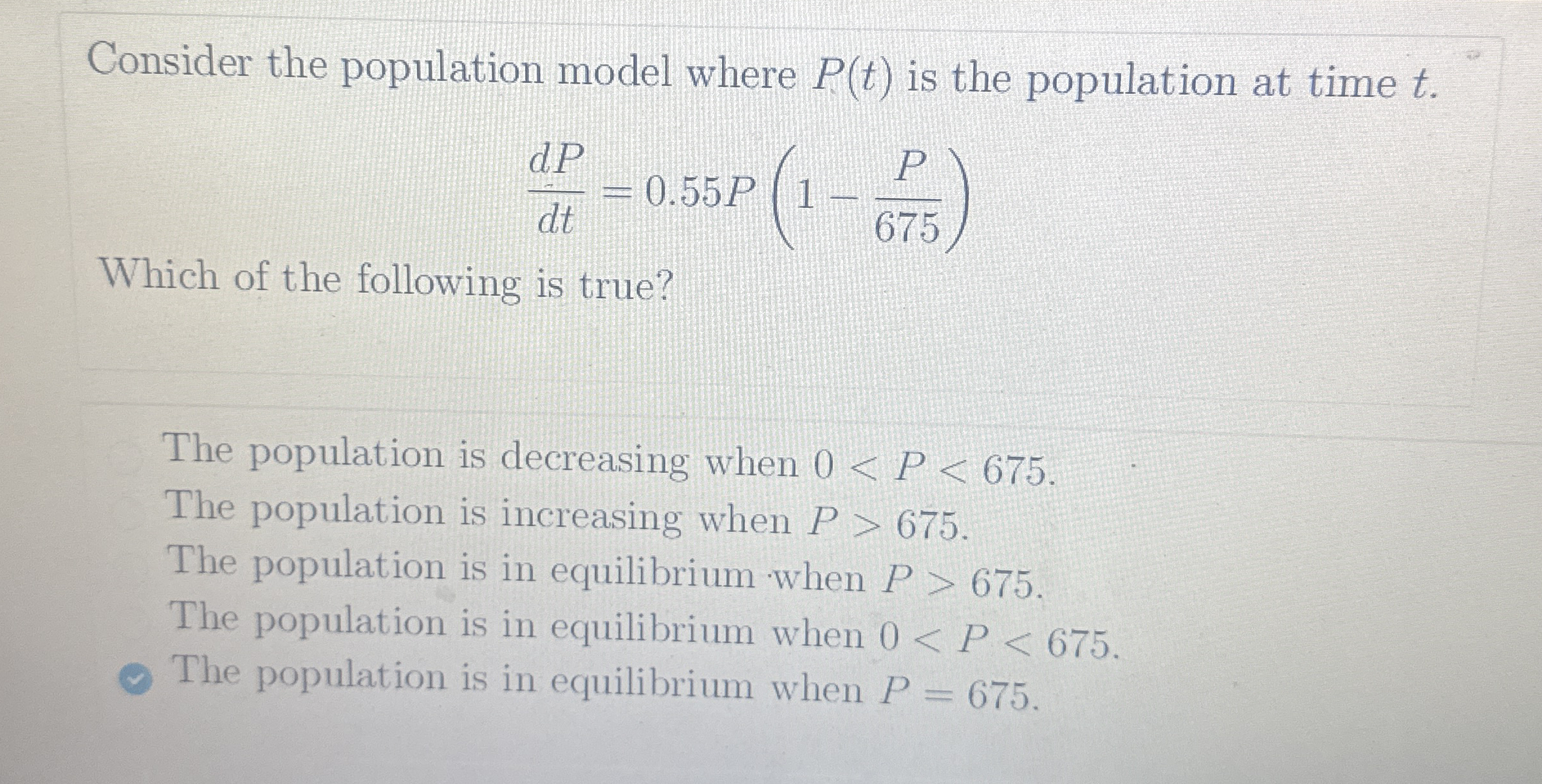 Consider the population model where P ( t ) is