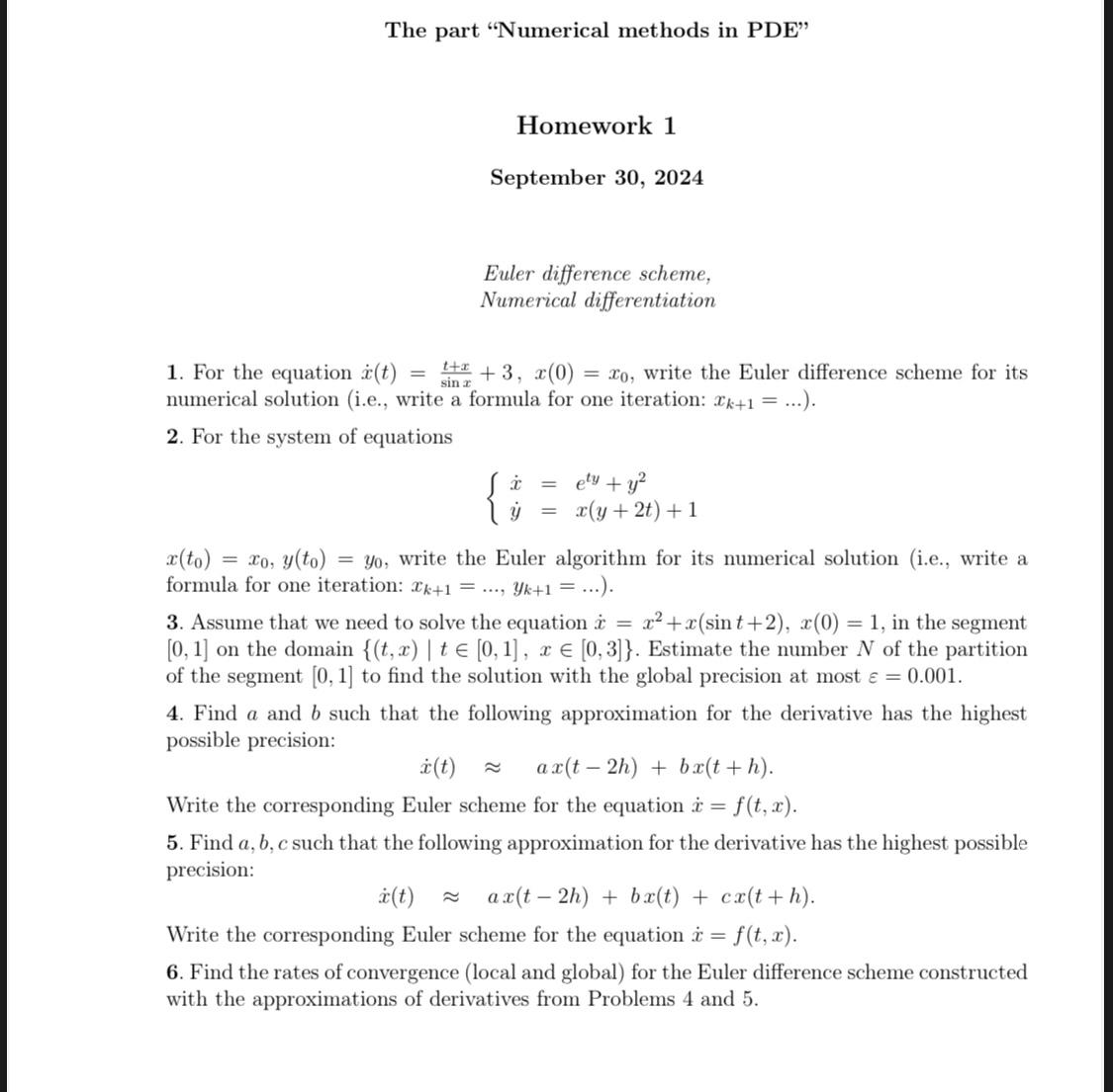 The part "Numerical methods in PDE" Homework 1