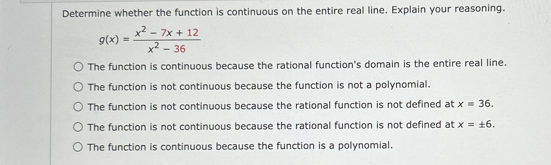 Determine whether the function is continuous on