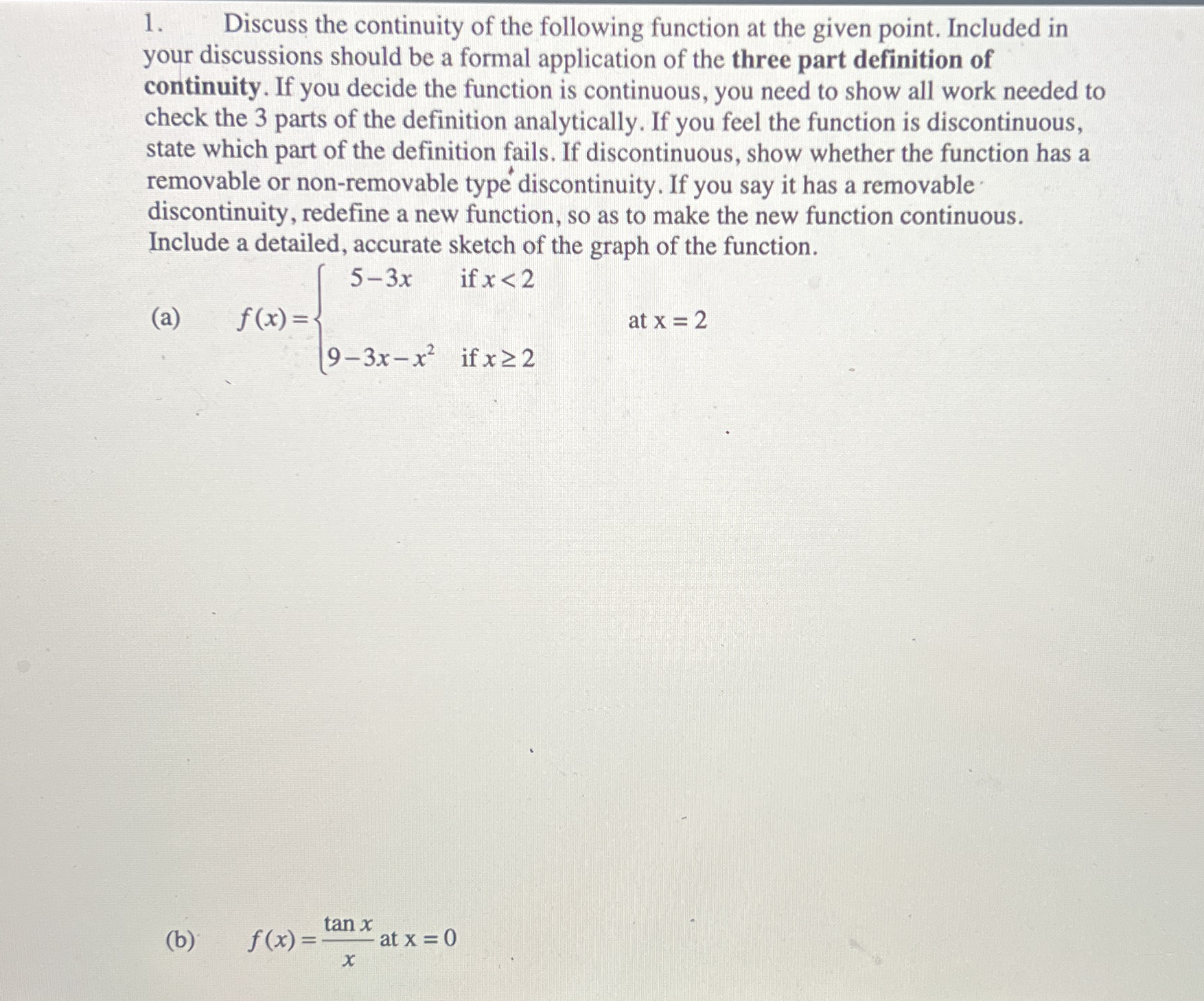 Discuss the continuity of the following function
