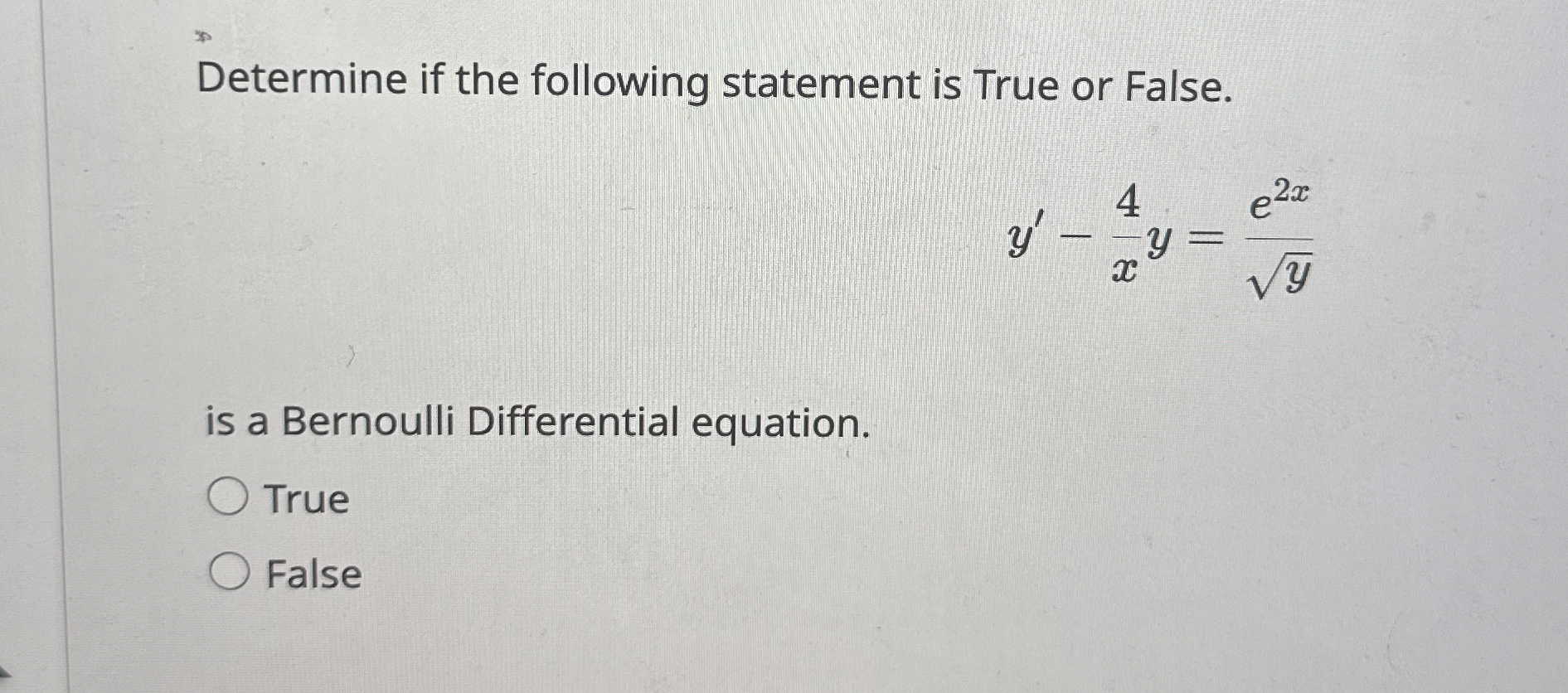 Determine if the following statement is True or