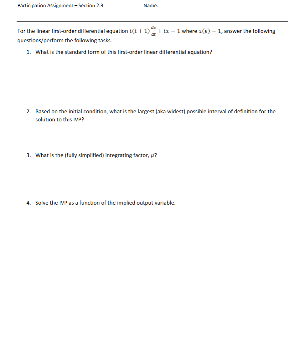 Participation Assignment - Section 2 . 3 Name For