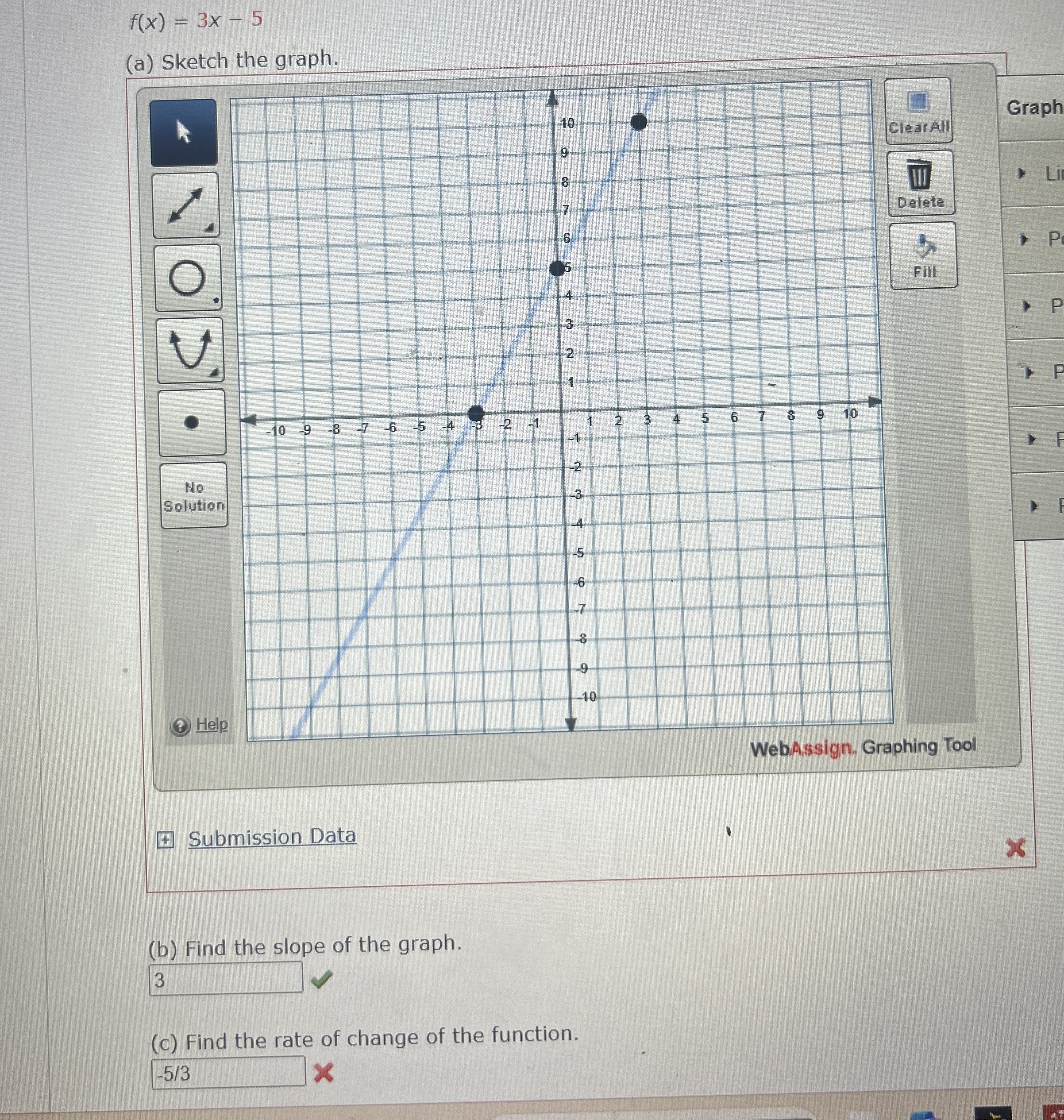 f ( x ) = 3 x - 5 ( a ) Sketch the graph. ( b )