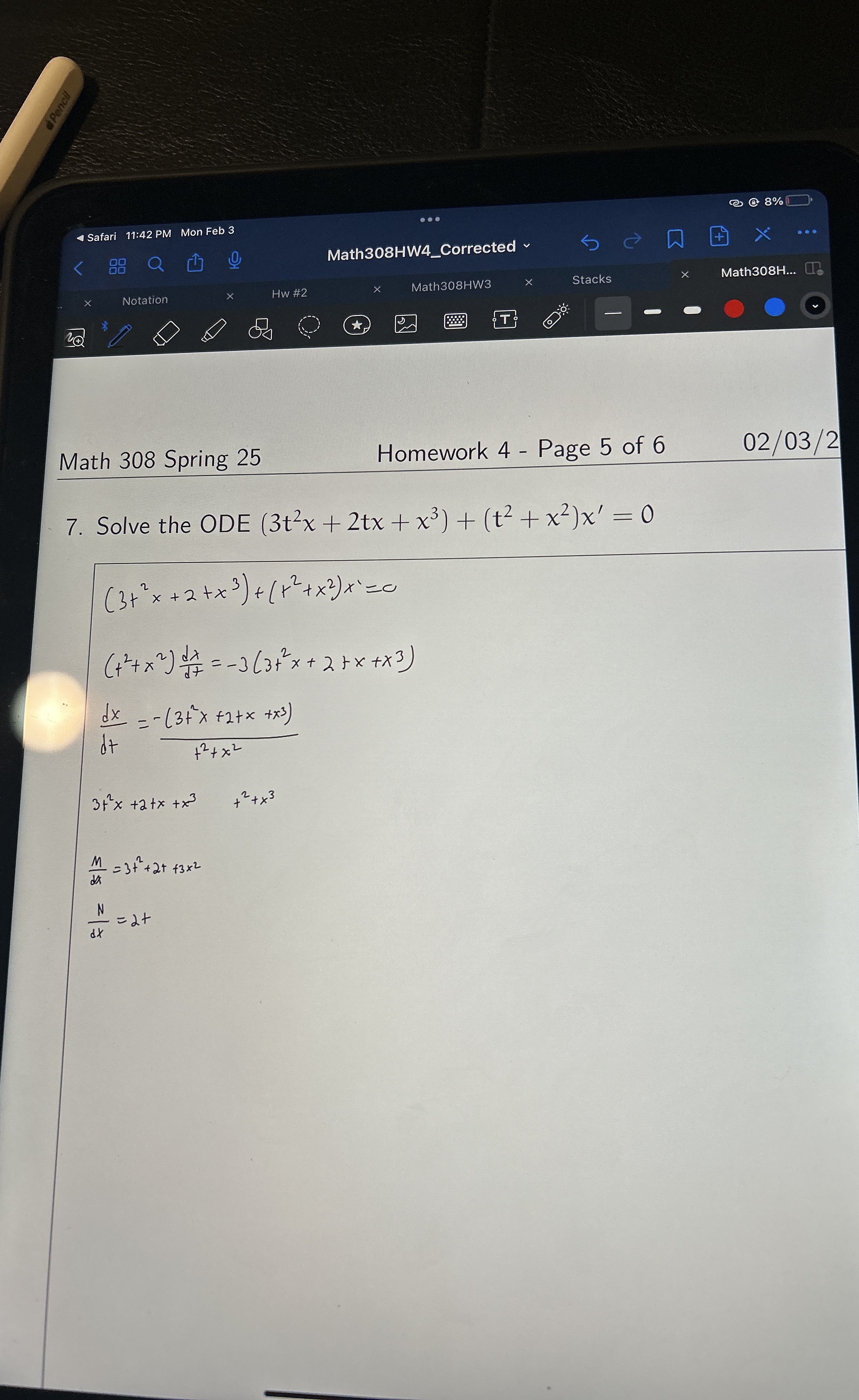 8 % Safari 1 1 : 4 2 PM Mon Feb 3 Math 3 0 8 HW 4