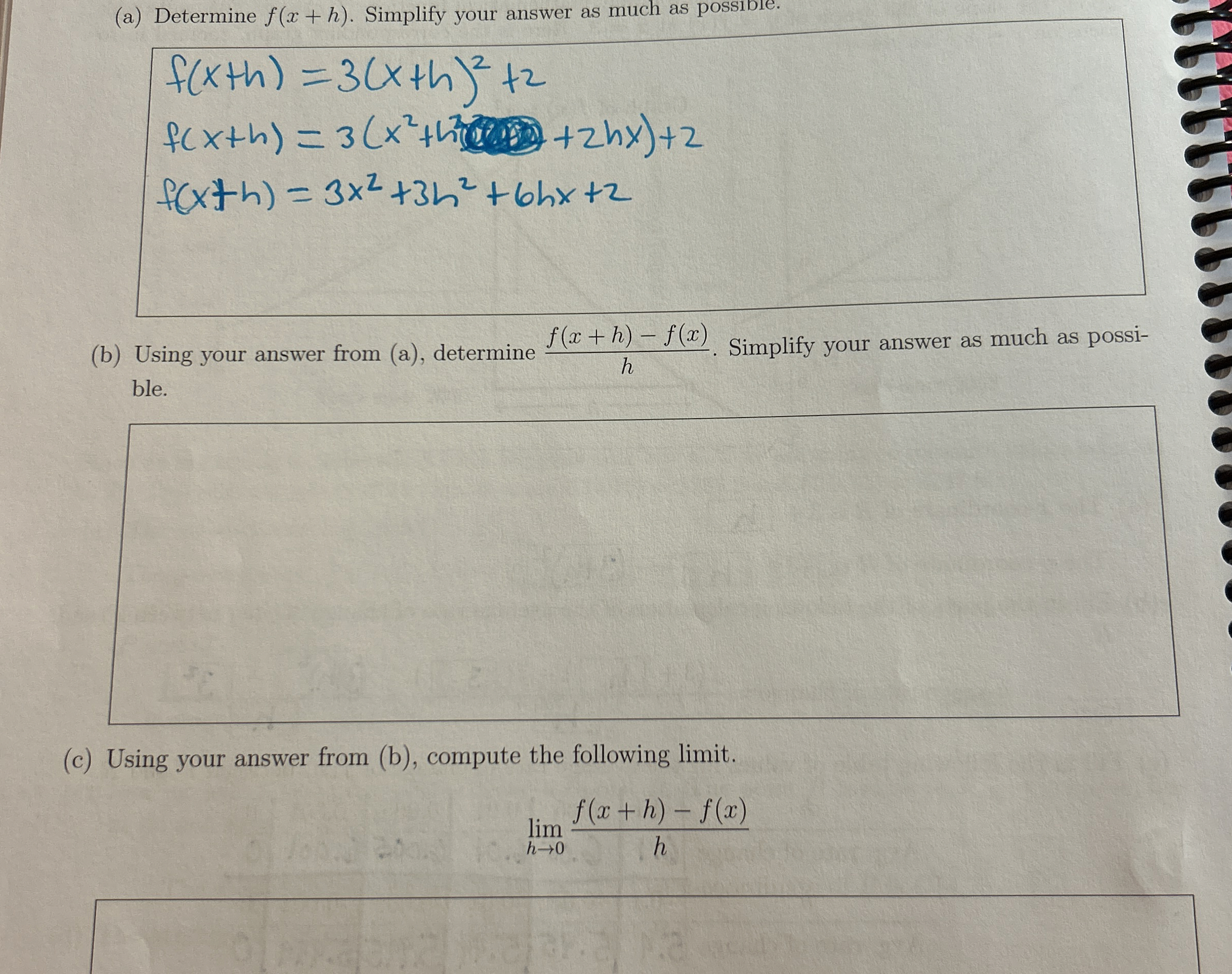 ( a ) Determine f ( x h ) . Simplify your answer