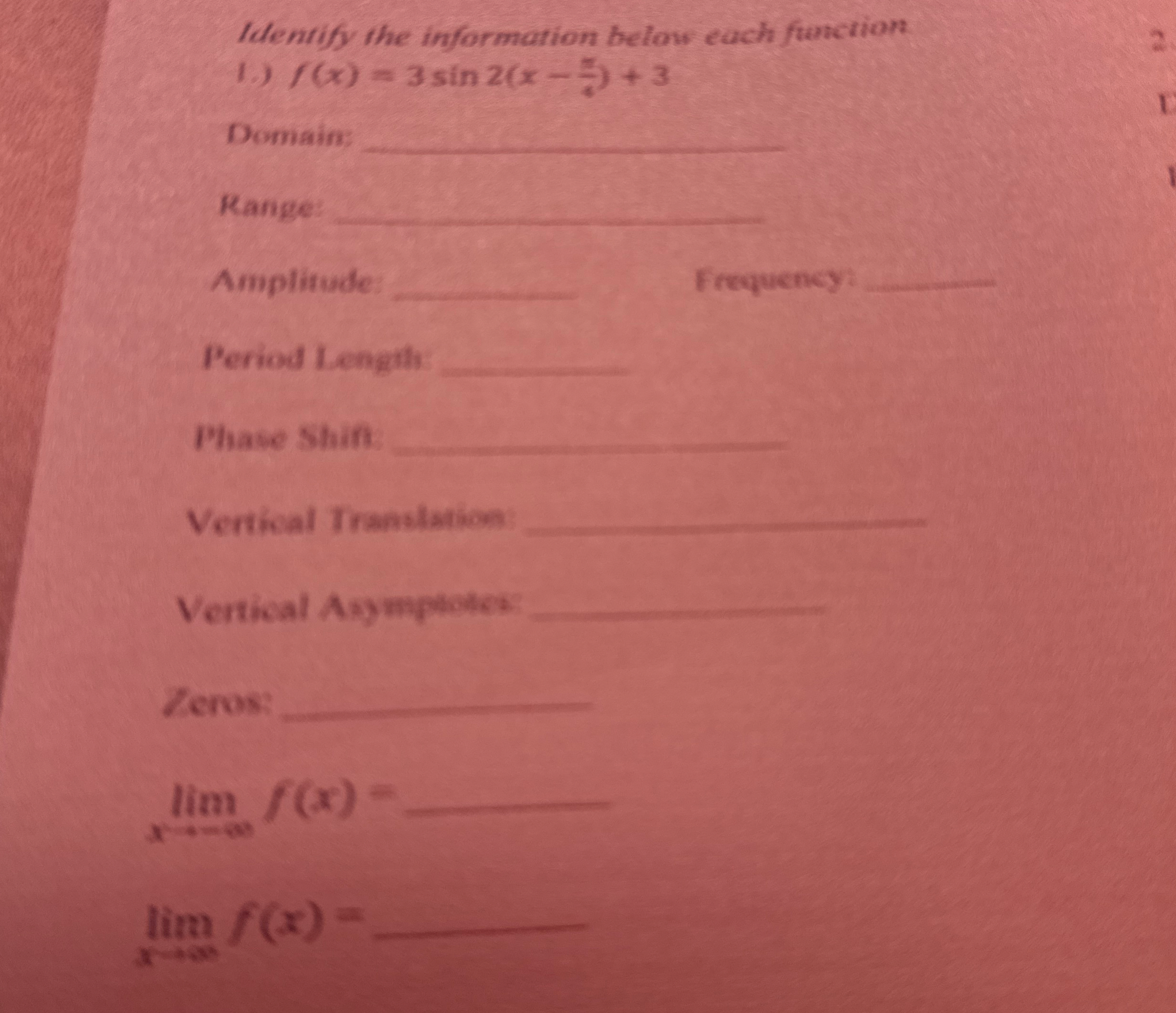 Identify the information below each function 1 .