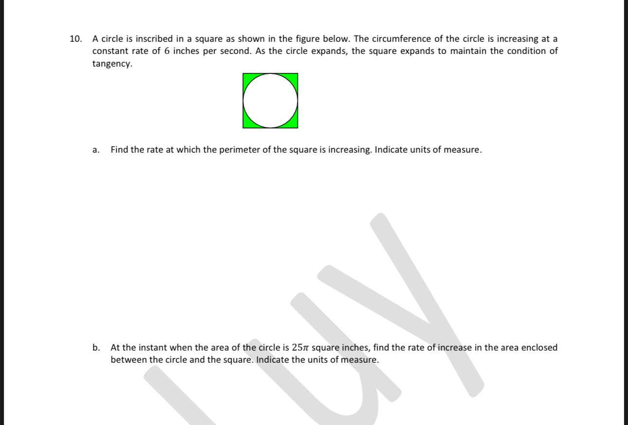 A circle is inscribed in a square as shown in the