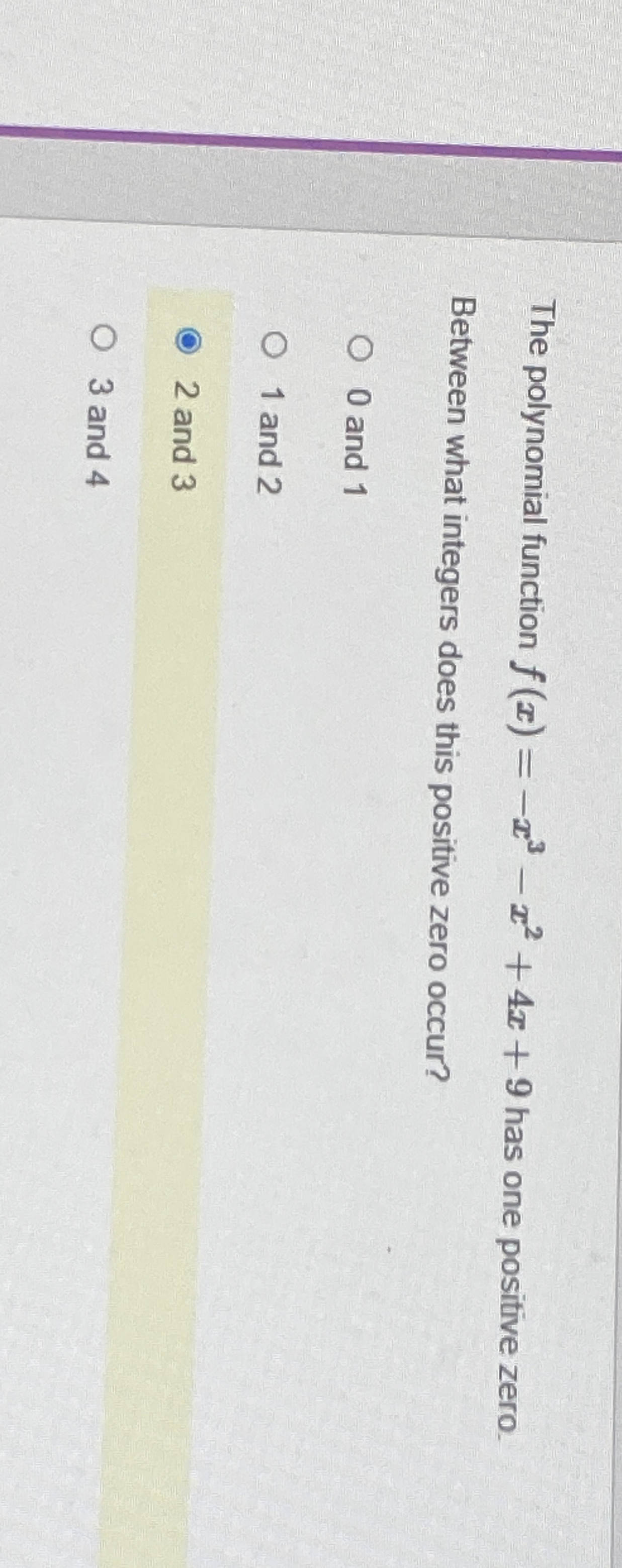 The polynomial function f ( x ) = - x 3 - x 2 + 4