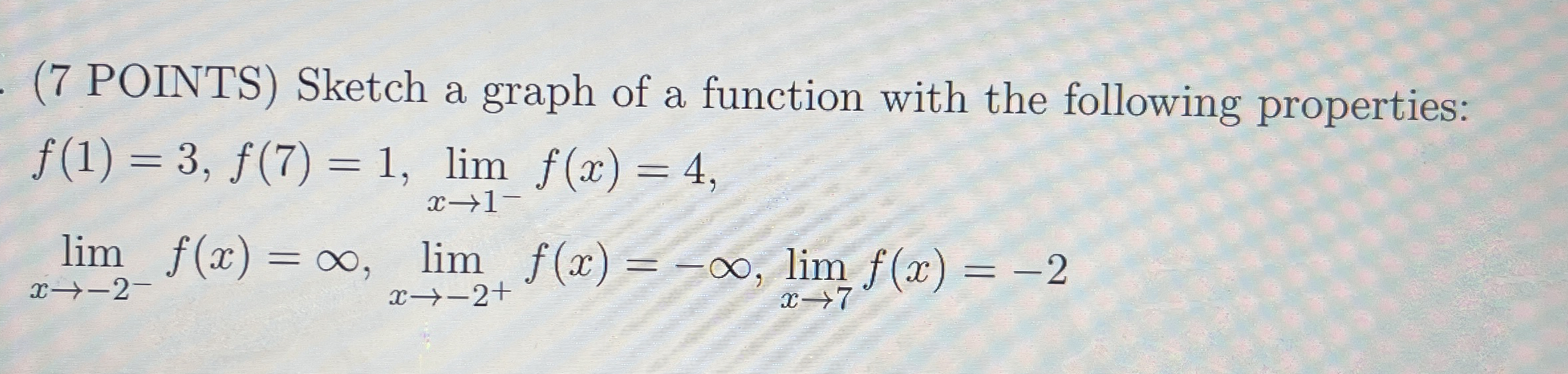( 7 POINTS ) Sketch a graph of a function with