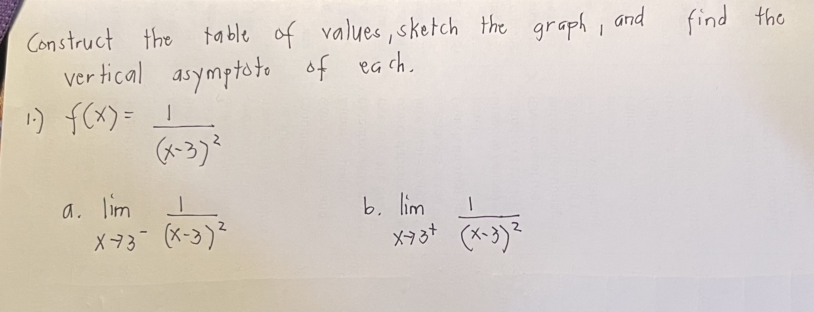Construct the table of values, sketch the graph,