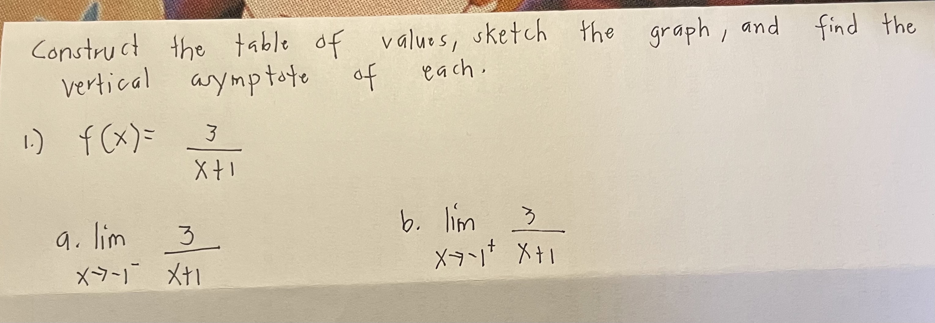 Construct the table of values, sketch the graph,