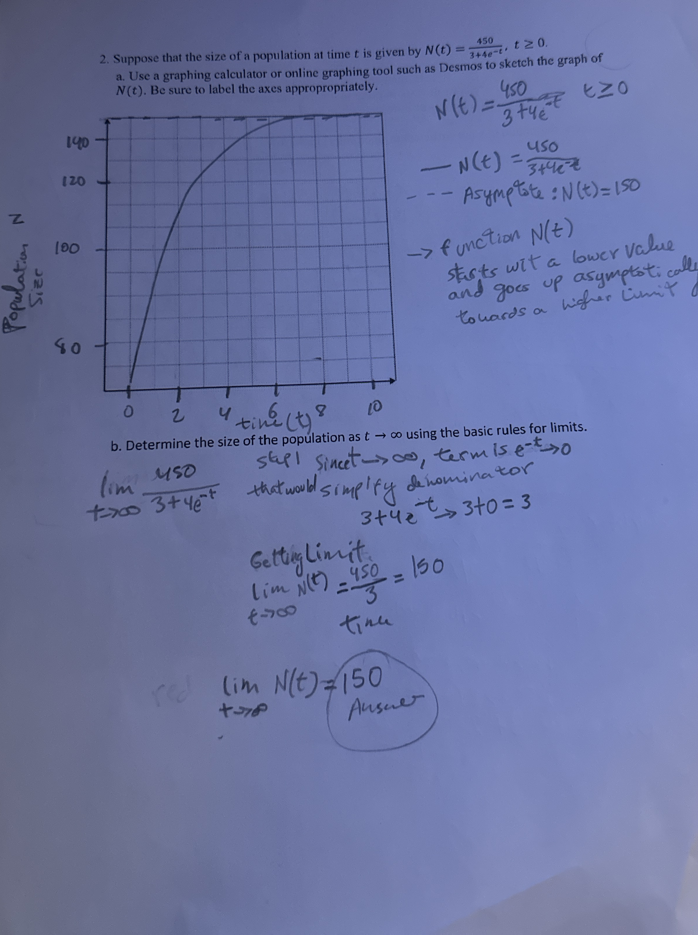 Suppose that the size of a population at time t