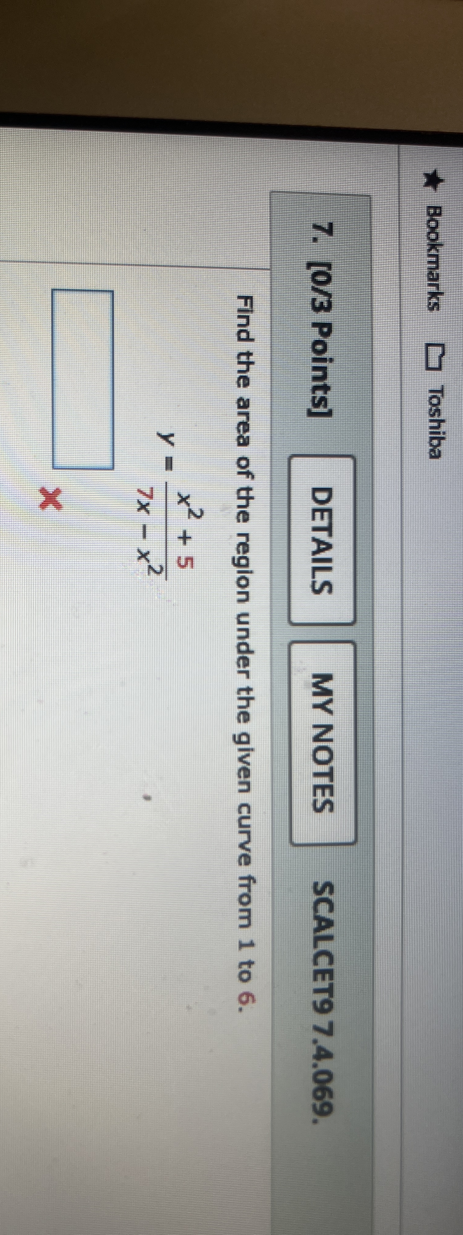 Find the area of the region under the given curve