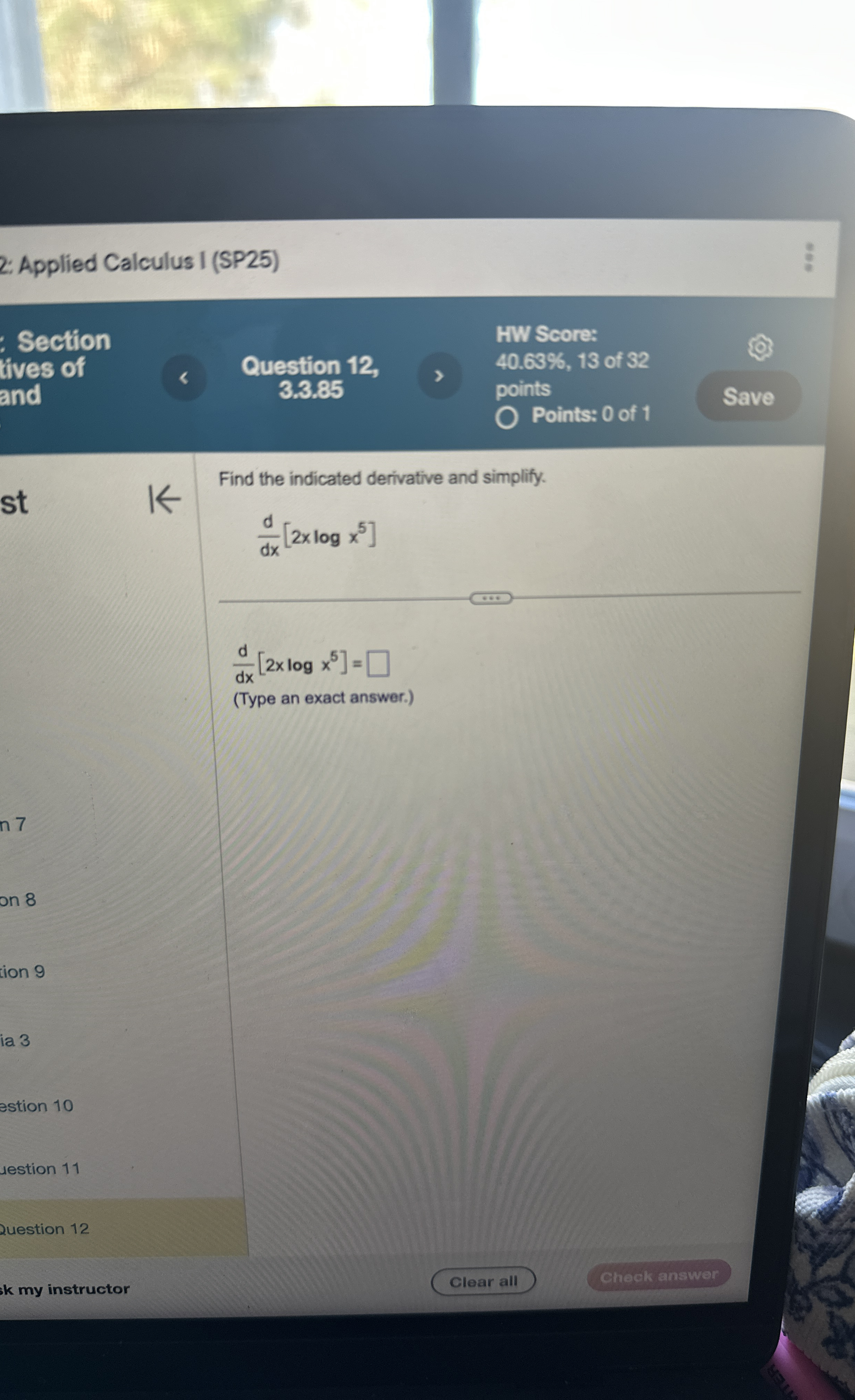 2 : Applied Calculus I ( SP 2 5 ) Section tives