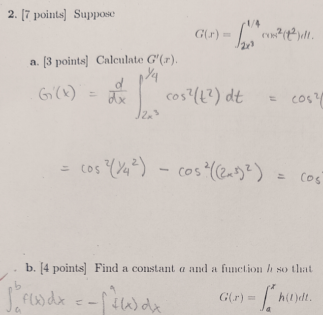 [ 7 points ] Suppose G ( x ) = \ int _ ( 2 x ^ (